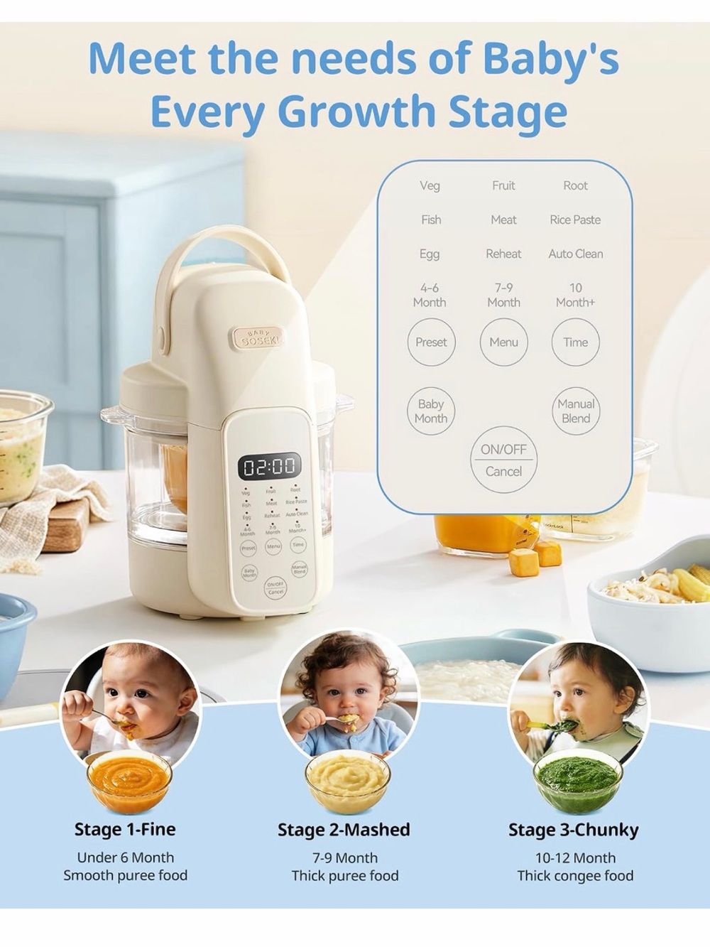 SosekiBaby Tutto Baby Food Maker, Glass Bowl & 316L Stainless Steel Blades - Picture 7 of 12